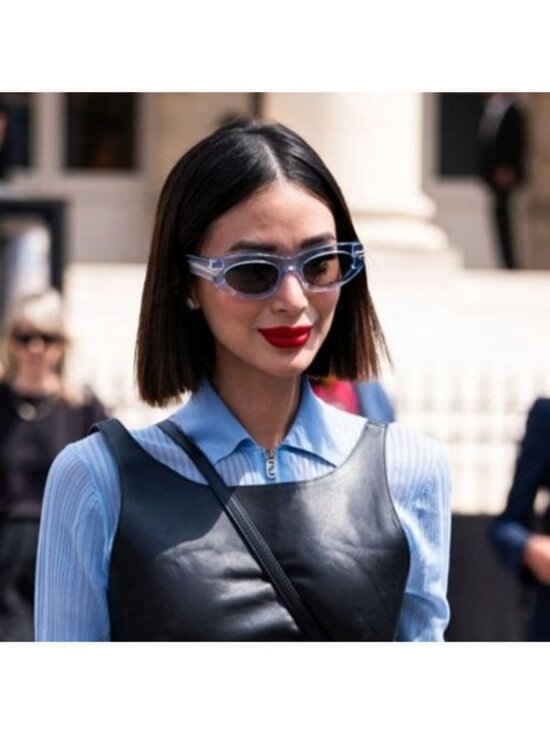 Bottega Veneta BV1189S 003 Sunglasses Blue Cat Eye Frame, Grey Lenses main image 4